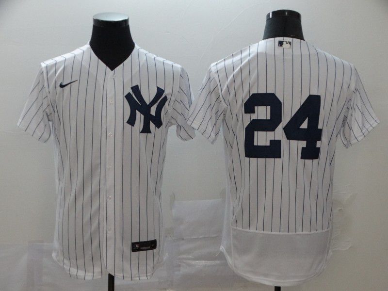 Men New York Yankees 24 No name White stripes Nike Elite MLB Jerseys